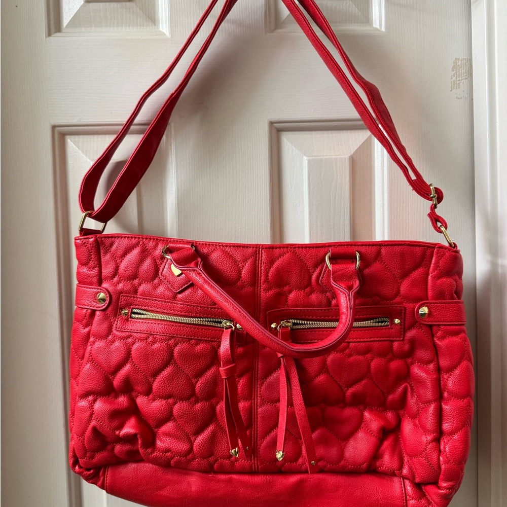 Betsey Johnson Red Heart-Quilted Shoulder Bag